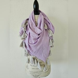 Barney's New York Lavender Gray Tassel Lsrge Neck Scarf Wrap